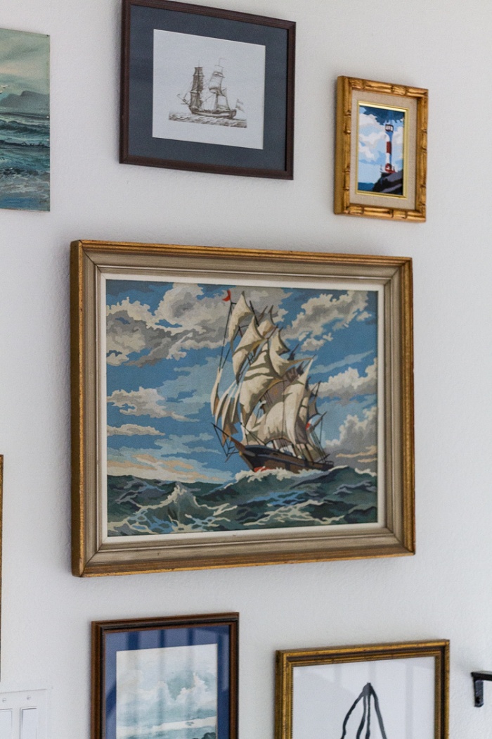 gallery wall with mixed vintage and modern art