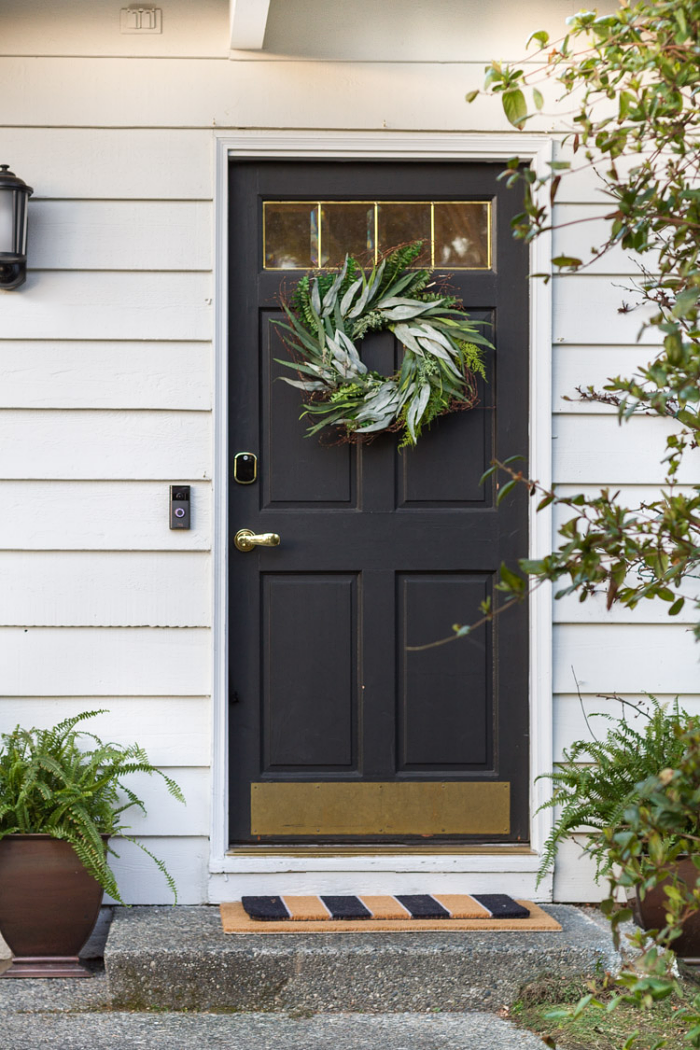 DIY spring fern eucalyptus wreath on front door