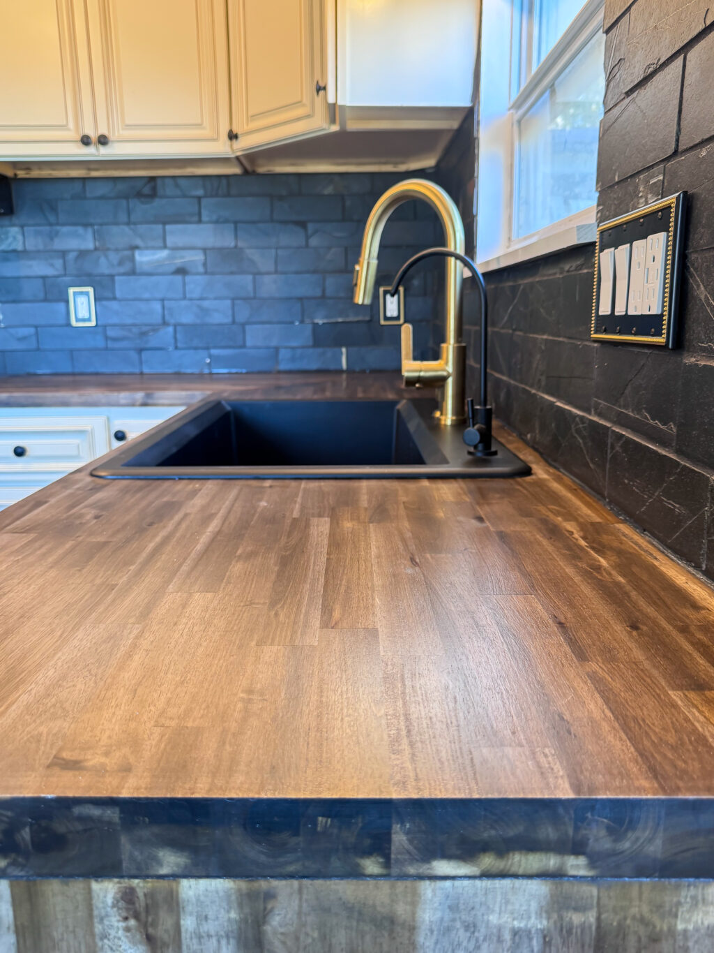 butcher block countertops with original kitchen cabinets cottage remodel