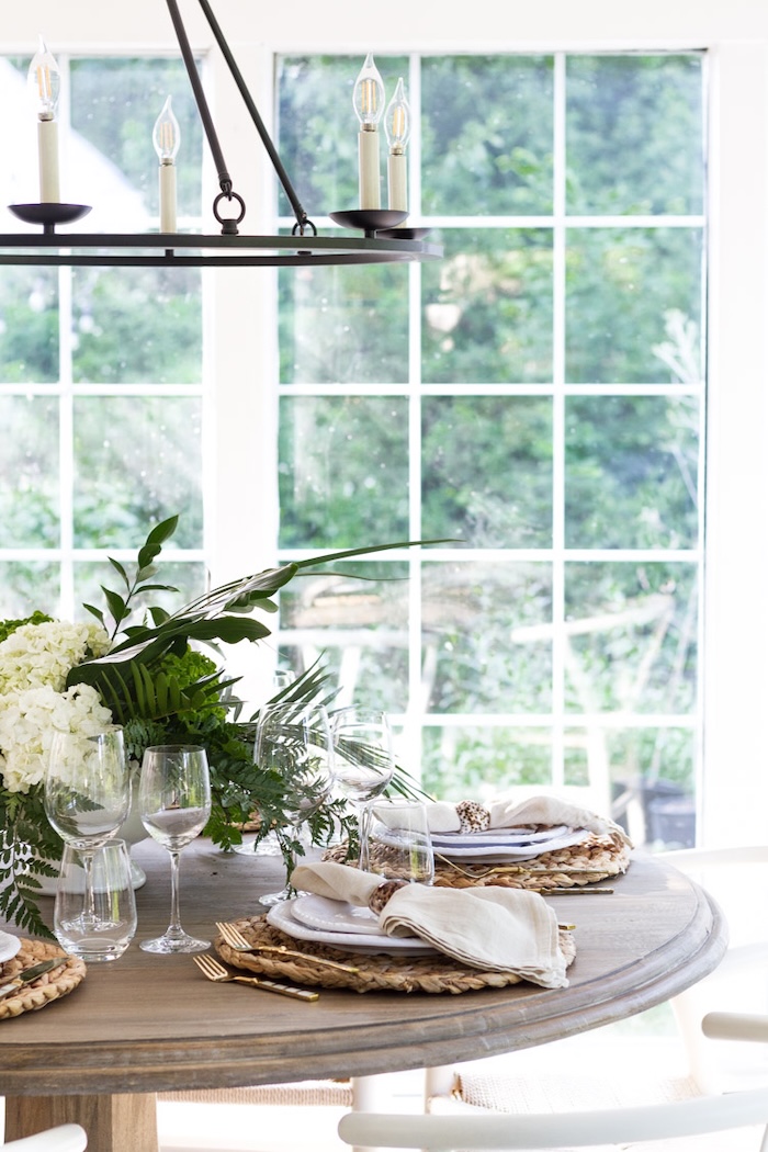 Simple summer tablescape featuring natural textures