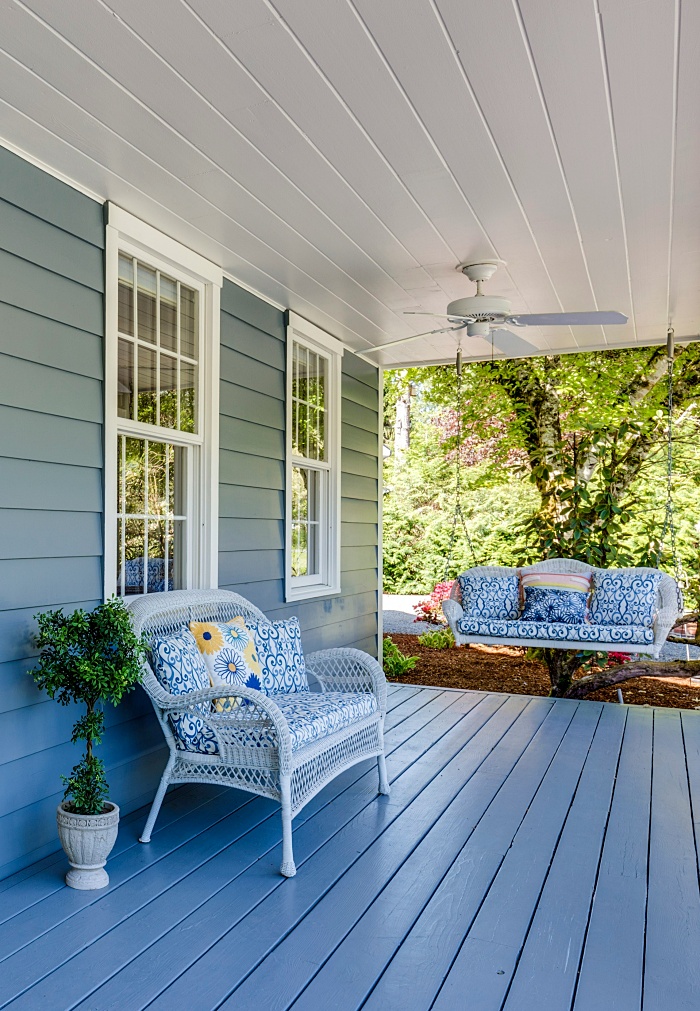 Late summer porch decorated for relaxing outdoors
