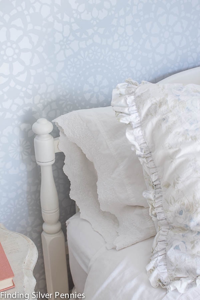 DIY stenciled wall with painted decorative pattern