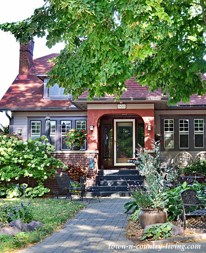 Colorful bungalow exterior with charming architectural details